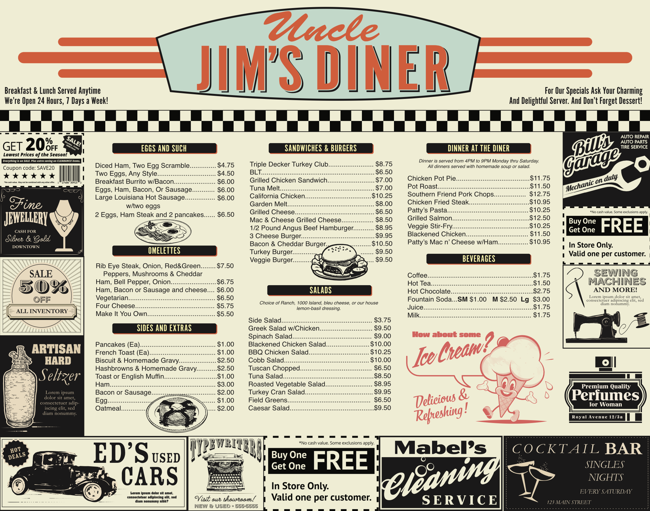 Average Joe: Diner Menu Placemat