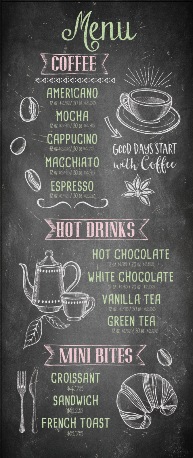 Star: Coffee Shop Chalkboard Menu